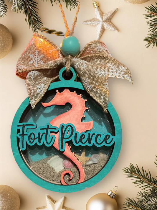 Ft. Pierce, FL - Hometown Christmas Ornament II (Seahorse)